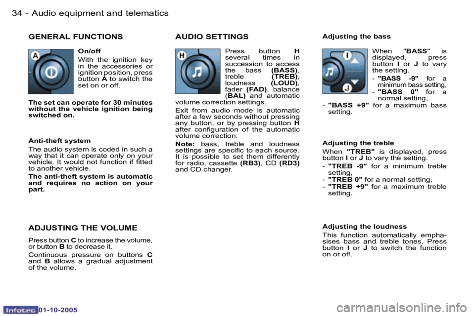 PEUGEOT 206 SW 2005  Owners Manual �A�u�d�i�o� �e�q�u�i�p�m�e�n�t� �a�n�d� �t�e�l�e�m�a�t�i�c�s�3�4 �-
�0�1�-�1�0�-�2�0�0�5
�3�5�A�u�d�i�o� �e�q�u�i�p�m�e�n�t� �a�n�d� �t�e�l�e�m�a�t�i�c�s�-
�0�1�-�1�0�-�2�0�0�5
�G�E�N�E�R�A�L� �F�U�N�