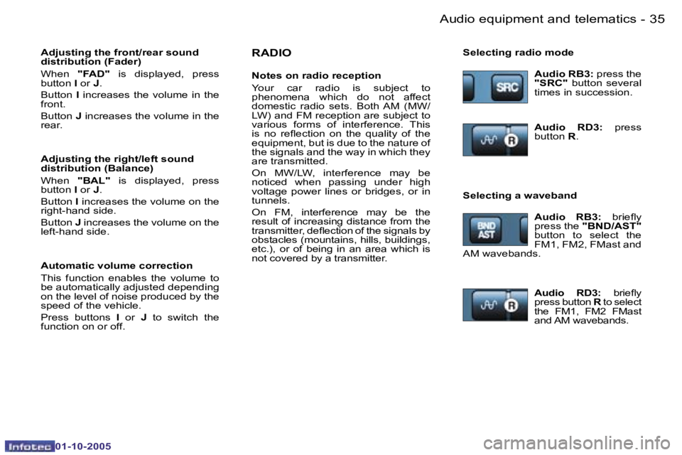 PEUGEOT 206 SW 2005  Owners Manual �A�u�d�i�o� �e�q�u�i�p�m�e�n�t� �a�n�d� �t�e�l�e�m�a�t�i�c�s�3�4 �-
�0�1�-�1�0�-�2�0�0�5
�3�5�A�u�d�i�o� �e�q�u�i�p�m�e�n�t� �a�n�d� �t�e�l�e�m�a�t�i�c�s�-
�0�1�-�1�0�-�2�0�0�5
�R�A�D�I�O
�N�o�t�e�s� 