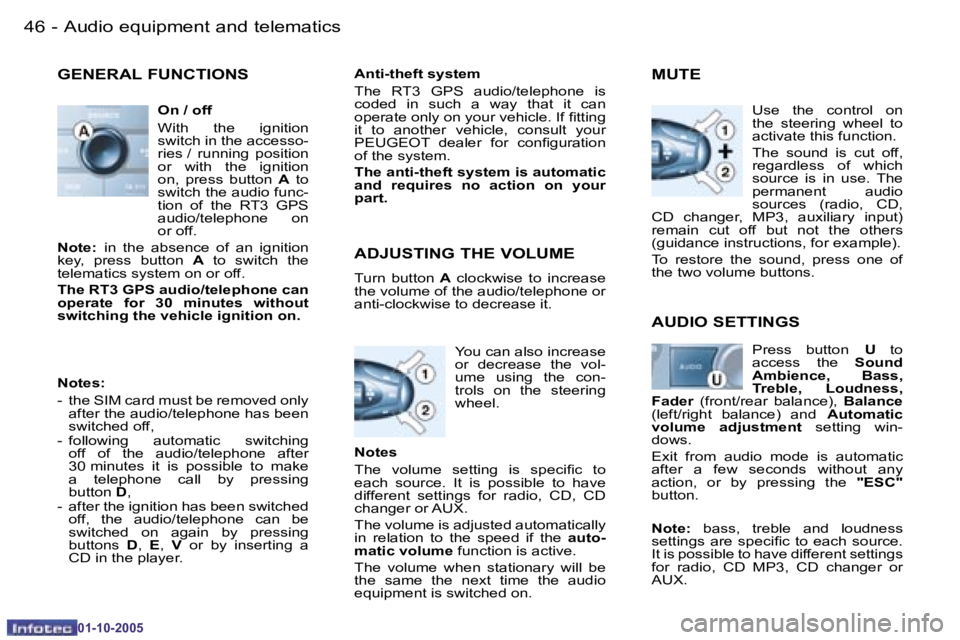 PEUGEOT 206 SW 2005  Owners Manual �4�6 �-�A�u�d�i�o� �e�q�u�i�p�m�e�n�t� �a�n�d� �t�e�l�e�m�a�t�i�c�s
�0�1�-�1�0�-�2�0�0�5
�4�7
�-�A�u�d�i�o� �e�q�u�i�p�m�e�n�t� �a�n�d� �t�e�l�e�m�a�t�i�c�s
�0�1�-�1�0�-�2�0�0�5
�G�E�N�E�R�A�L� �F�U�N