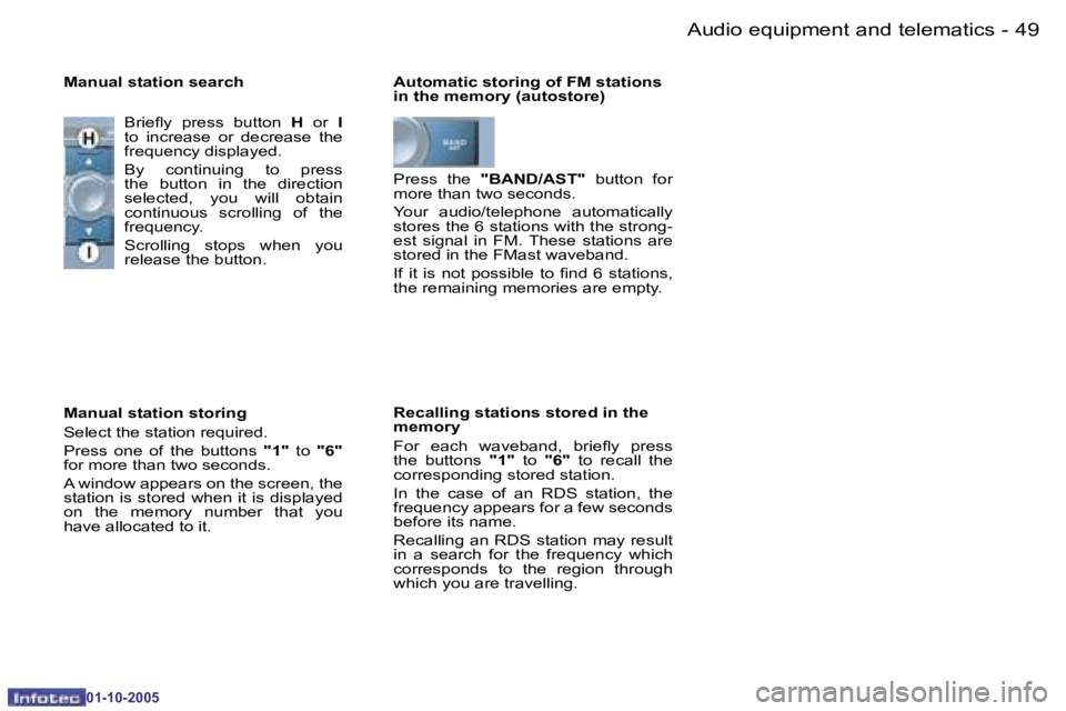 PEUGEOT 206 SW 2005  Owners Manual �4�8 �-�A�u�d�i�o� �e�q�u�i�p�m�e�n�t� �a�n�d� �t�e�l�e�m�a�t�i�c�s
�0�1�-�1�0�-�2�0�0�5
�4�9
�-�A�u�d�i�o� �e�q�u�i�p�m�e�n�t� �a�n�d� �t�e�l�e�m�a�t�i�c�s
�0�1�-�1�0�-�2�0�0�5
�A�u�t�o�m�a�t�i�c� �s
