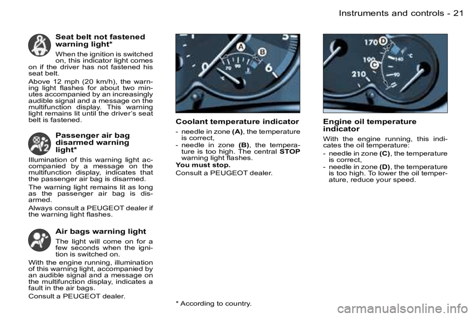 PEUGEOT 206 SW DAG 2007  Owners Manual �2�1�I�n�s�t�r�u�m�e�n�t�s� �a�n�d� �c�o�n�t�r�o�l�s�-
�S�e�a�t� �b�e�l�t� �n�o�t� �f�a�s�t�e�n�e�d�  
�w�a�r�n�i�n�g� �l�i�g�h�t�*
�W�h�e�n� �t�h�e� �i�g�n�i�t�i�o�n� �i�s� �s�w�i�t�c�h�e�d�  
�o�n�,