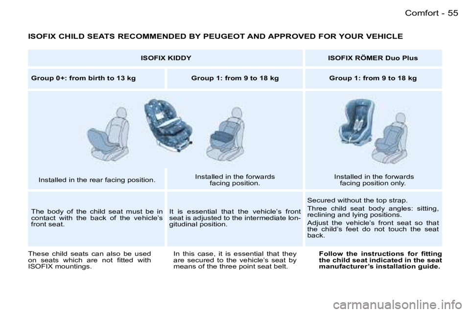 PEUGEOT 206 SW DAG 2007  Owners Manual �5�5
�-
�I�S�O�F�I�X� �C�H�I�L�D� �S�E�A�T�S� �R�E�C�O�M�M�E�N�D�E�D� �B�Y� �P�E�U�G�E�O�T� �A�N�D� �A�P�P�R�O�V�E�D� �F�O�R� �Y�O�U�R� �V�E�H�I�C�L�E
�I�S�O�F�I�X� �K�I�D�D�Y �I�S�O�F�I�X� �R�Ö�M�E�