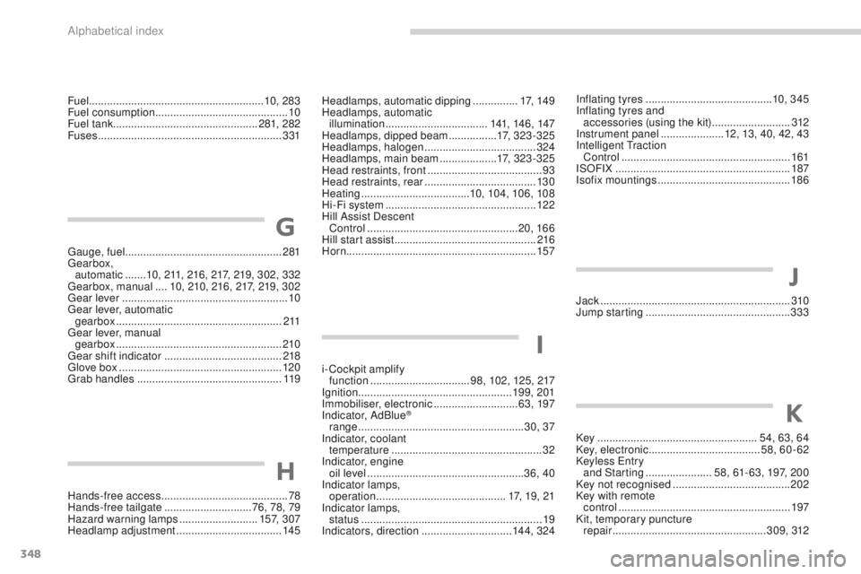 PEUGEOT 308 2017 Owners Manual 348
3008-2_en_Chap11_index-alpha_ed01-2016
Headlamps, automatic dipping ...............17, 149
Headlamps, automatic illumination
.................................. 141, 146 , 147
Headlamps, dippe PEUGEOT 308 2017 Owners Manual 348
3008-2_en_Chap11_index-alpha_ed01-2016
Headlamps, automatic dipping ...............17, 149
Headlamps, automatic illumination
.................................. 141, 146 , 147
Headlamps, dippe