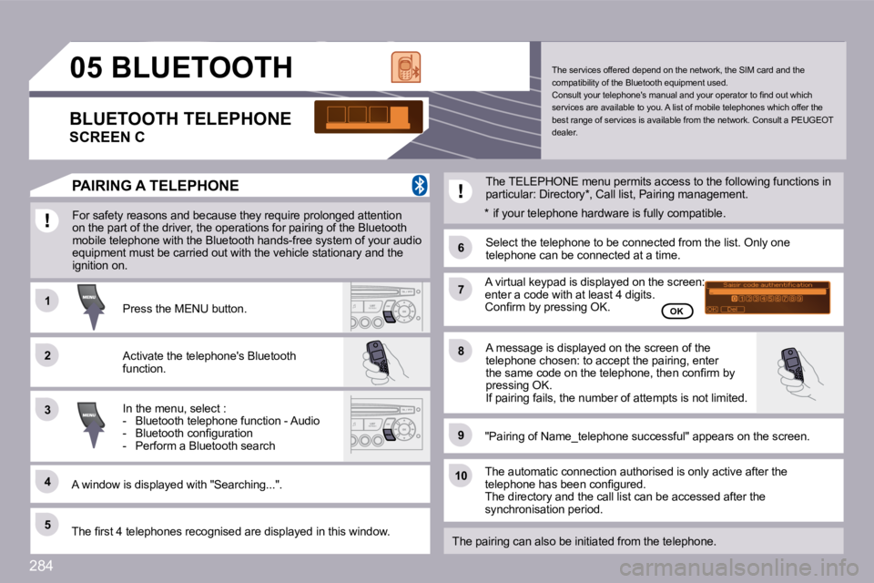 PEUGEOT 3008 DAG 2009  Owners Manual 284
�1�1
�6�6
�2�2
�7�7
�4�4
�9�9
�5�5
�1�0�1�0
�3�3
�8�8
�0�5
Saisir code authentification01OKDel23456789_
�B�L�U�E�T�O�O�T�H� 
� �F�o�r� �s�a�f�e�t�y� �r�e�a�s�o�n�s� �a�n�d� �b�e�c�a�u�s�e� �t�h�e�