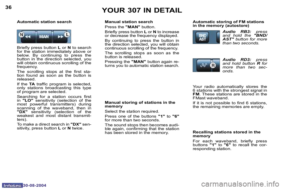 PEUGEOT 307 2004  Owners Manual �3�6
�3�0�-�0�8�-�2�0�0�4
�3�7
�3�0�-�0�8�-�2�0�0�4
�Y�O�U�R� �3�0�7� �I�N� �D�E�T�A�I�L
�M�a�n�u�a�l� �s�t�a�t�i�o�n� �s�e�a�r�c�h 
�P�r�e�s�s� �t�h�e� �"�M�A�N�"� �b�u�t�t�o�n�.
�B�r�i�e�l�y