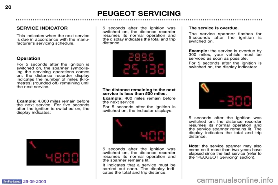 PEUGEOT 307 2003  Owners Manual 
SERVICE INDICATOR 
)
	!
"


5

 
	
!	!
"

!
!
A

	
 Operation 
+  
	 !
 
   
"
	 