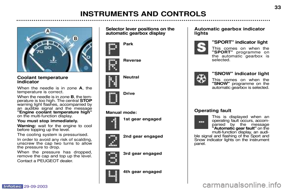 PEUGEOT 307 2003  Owners Manual 
Operating fault3-  4 ,-  
 * &&. &&

 )4 - 
"Automatic gear fault" -

*& 4.  
)   *