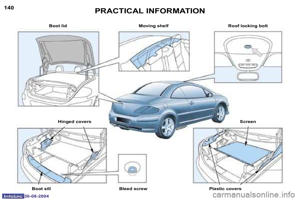 PEUGEOT 307 CC 2004  Owners Manual �1�4�0
�3�0�-�0�8�-�2�0�0�4
�1�4�1
�3�0�-�0�8�-�2�0�0�4
�P�R�A�C�T�I�C�A�L� �I�N�F�O�R�M�A�T�I�O�N
�B�o�o�t� �l�i�d �M�o�v�i�n�g� �s�h�e�l�f �R�o�o�f� �l�o�c�k�i�n�g� �b�o�l�t
�B�o�o�t� �s�i�l�l �B�l�
