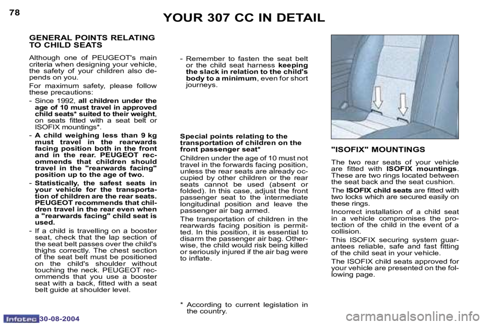 PEUGEOT 307 CC DAG 2004  Owners Manual �7�8
�3�0�-�0�8�-�2�0�0�4
�7�9
�3�0�-�0�8�-�2�0�0�4
�Y�O�U�R� �3�0�7� �C�C� �I�N� �D�E�T�A�I�L
�-�  �R�e�m�e�m�b�e�r�  �t�o�  �f�a�s�t�e�n�  �t�h�e�  �s�e�a�t�  �b�e�l�t� �o�r�  �t�h�e�  �c�h�i�l�d�  