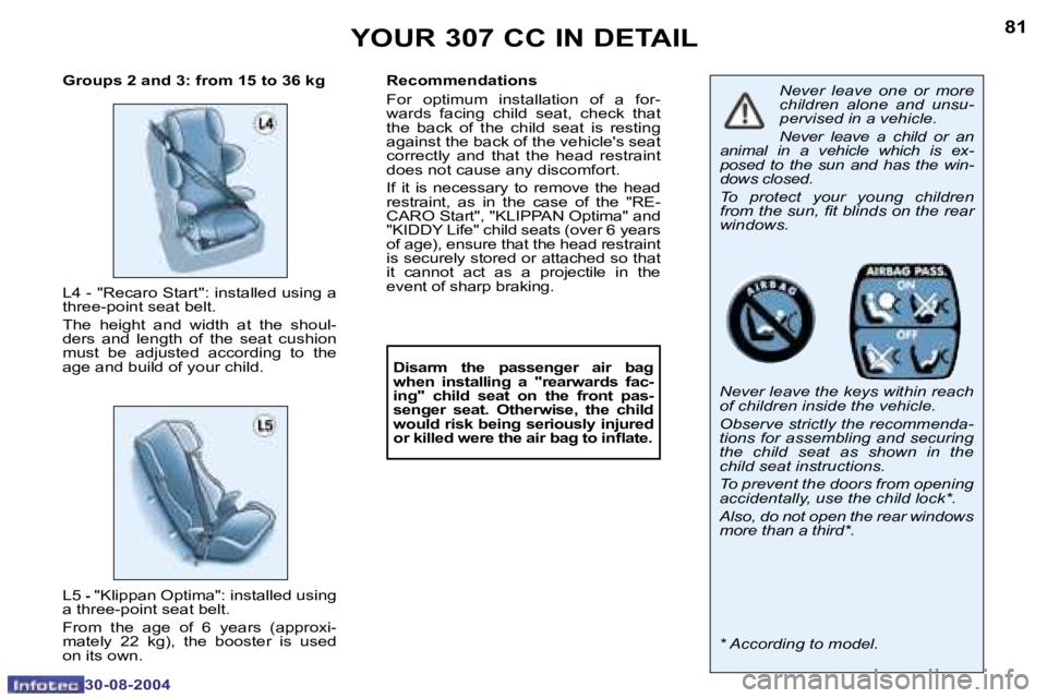 PEUGEOT 307 CC DAG 2004  Owners Manual �8�0
�3�0�-�0�8�-�2�0�0�4
�8�1
�3�0�-�0�8�-�2�0�0�4
�Y�O�U�R� �3�0�7� �C�C� �I�N� �D�E�T�A�I�L
�N�e�v�e�r�  �l�e�a�v�e�  �o�n�e�  �o�r�  �m�o�r�e�  
�c�h�i�l�d�r�e�n�  �a�l�o�n�e�  �a�n�d�  �u�n�s�u�-