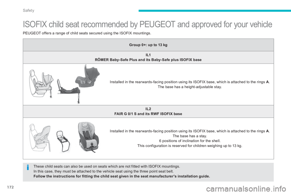 PEUGEOT 4008 2014  Owners Manual 172
Safety
   
 
 
 
 
 
 
 
 
 
 
 
 
 
 
 
 
ISOFIX child seat recommended by PEUGEOT and approved for your vehicle 
 
These child seats can also be used on seats which are not fitted with ISOFIX mo