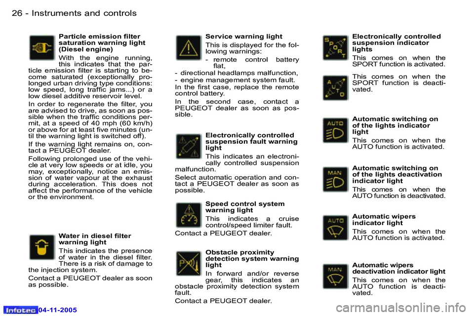 PEUGEOT 407 C DAG 2005  Owners Manual �I�n�s�t�r�u�m�e�n�t�s� �a�n�d� �c�o�n�t�r�o�l�s�2�6 �-
�0�4�-�1�1�-�2�0�0�5
�2�7�I�n�s�t�r�u�m�e�n�t�s� �a�n�d� �c�o�n�t�r�o�l�s�-
�0�4�-�1�1�-�2�0�0�5
�E�l�e�c�t�r�o�n�i�c�a�l�l�y� �c�o�n�t�r�o�l�l�