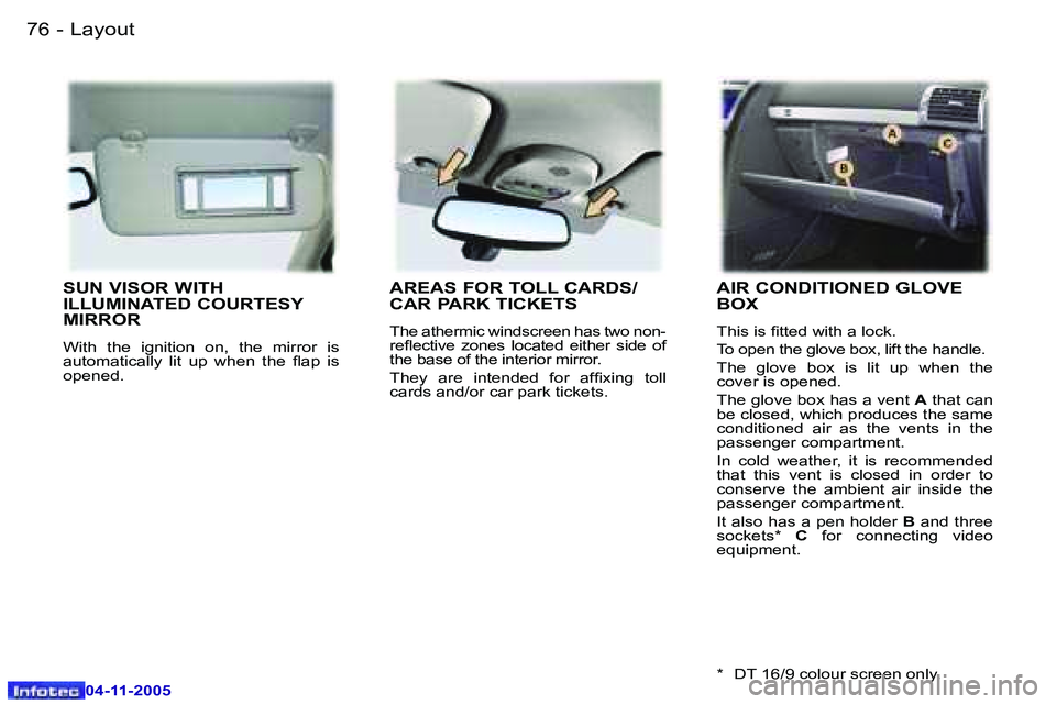 PEUGEOT 407 C DAG 2005  Owners Manual �7�6 �-
�0�4�-�1�1�-�2�0�0�5
�7�7
�-
�0�4�-�1�1�-�2�0�0�5
�S�U�N� �V�I�S�O�R� �W�I�T�H�  
�I�L�L�U�M�I�N�A�T�E�D� �C�O�U�R�T�E�S�Y� 
�M�I�R�R�O�R
�W�i�t�h�  �t�h�e�  �i�g�n�i�t�i�o�n�  �o�n�,�  �t�h�e