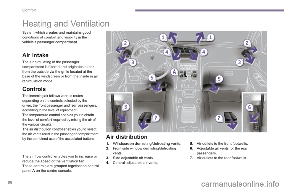 PEUGEOT 5008 2014 Owners Manual Comfort
58
Heating and Ventilation
Controls
The incoming air follows various routes depending on the controls selected by the driver, the front passenger and rear passengers, according t PEUGEOT 5008 2014 Owners Manual Comfort
58
Heating and Ventilation
Controls
The incoming air follows various routes depending on the controls selected by the driver, the front passenger and rear passengers, according t