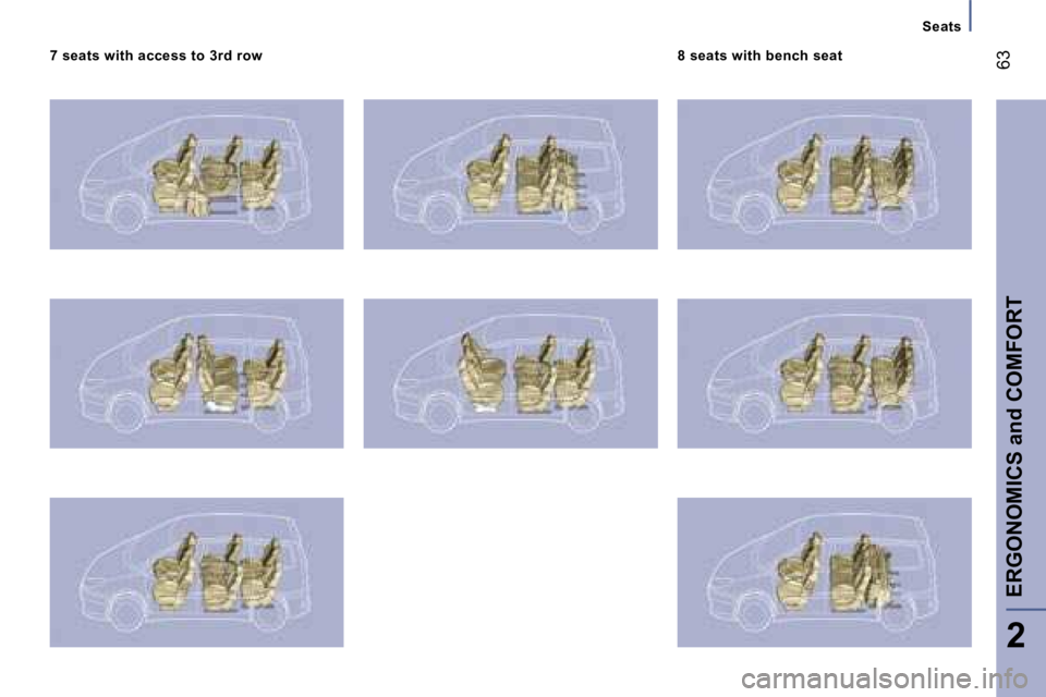 PEUGEOT 807 2006  Owners Manual �S�e�a�t�s
�7� �s�e�a�t�s� �w�i�t�h� �a�c�c�e�s�s� �t�o� �3�r�d� �r�o�w �8� �s�e�a�t�s� �w�i�t�h� �b�e�n�c�h� �s�e�a�t
�2
�6�3
�E�R�G�O�N�O�M�I�C�S� �a�n�d� �C�O�M�F�O�R�T         
