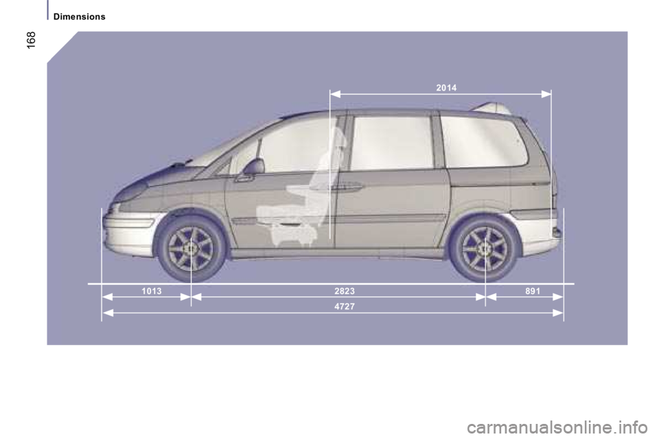 PEUGEOT 807 2007  Owners Manual �4�7�2�7
�2�8�2�3
�1�0�1�3 �8�9�1
�2�0�1�4
�D�i�m�e�n�s�i�o�n�s
�1�6�8  