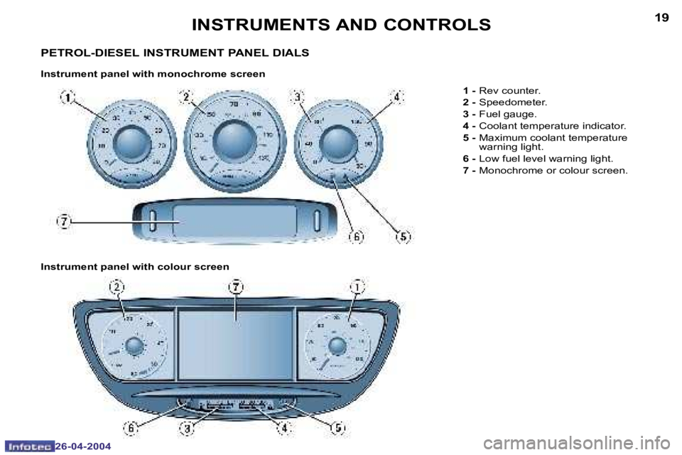 PEUGEOT 807 2004  Owners Manual �1�8
�2�6�-�0�4�-�2�0�0�4
�1�9
�2�6�-�0�4�-�2�0�0�4
�I�N�S�T�R�U�M�E�N�T�S� �A�N�D� �C�O�N�T�R�O�L�S
�P�E�T�R�O�L�-�D�I�E�S�E�L� �I�N�S�T�R�U�M�E�N�T� �P�A�N�E�L� �D�I�A�L�S
�I�n�s�t�r�u�m�e�n�t� �p�a
