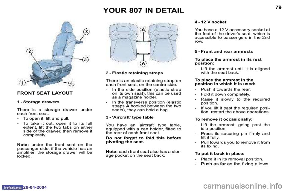 PEUGEOT 807 2004  Owners Manual �7�8
�2�6�-�0�4�-�2�0�0�4
�7�9
�2�6�-�0�4�-�2�0�0�4
�Y�O�U�R� �8�0�7� �I�N� �D�E�T�A�I�L
�F�R�O�N�T� �S�E�A�T� �L�A�Y�O�U�T
�1� �-� �S�t�o�r�a�g�e� �d�r�a�w�e�r�s 
�T�h�e�r�e�  �i�s�  �a�  �s�t�o�r�a�