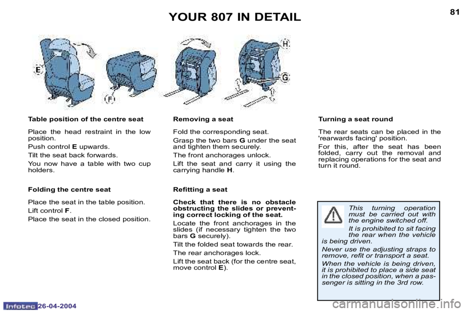 PEUGEOT 807 2004  Owners Manual �8�0
�2�6�-�0�4�-�2�0�0�4
�8�1
�2�6�-�0�4�-�2�0�0�4
�T�a�b�l�e� �p�o�s�i�t�i�o�n� �o�f� �t�h�e� �c�e�n�t�r�e� �s�e�a�t 
�P�l�a�c�e�  �t�h�e�  �h�e�a�d�  �r�e�s�t�r�a�i�n�t�  �i�n�  �t�h�e�  �l�o�w�  
