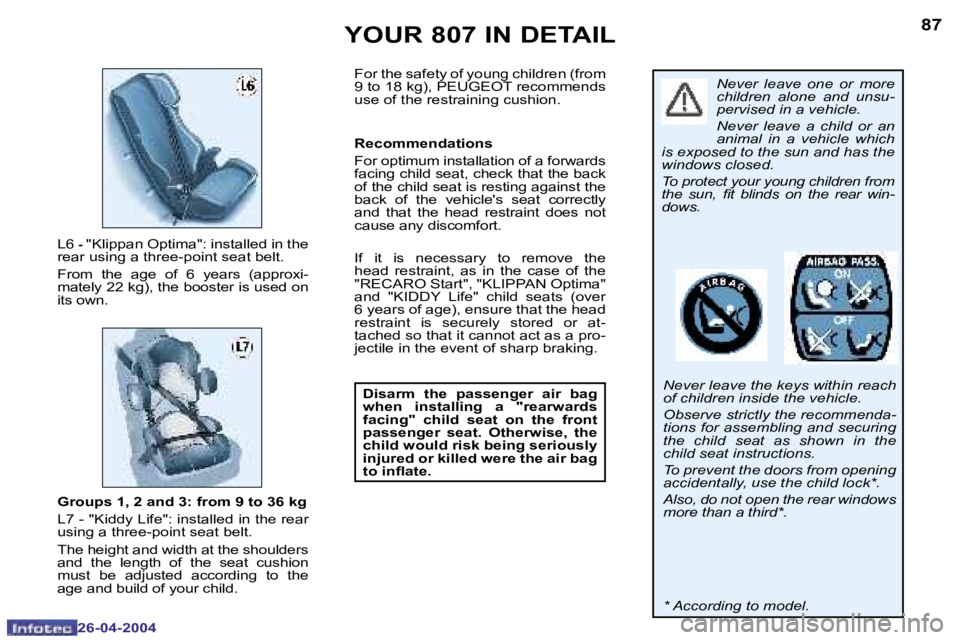 PEUGEOT 807 2004  Owners Manual �8�6
�2�6�-�0�4�-�2�0�0�4
�8�7
�2�6�-�0�4�-�2�0�0�4
�G�r�o�u�p�s� �1�,� �2� �a�n�d� �3�:� �f�r�o�m� �9� �t�o� �3�6� �k�g 
�L�7� �-� �"�K�i�d�d�y� �L�i�f�e�"�:� �i�n�s�t�a�l�l�e�d� �i�n� �t�h�e