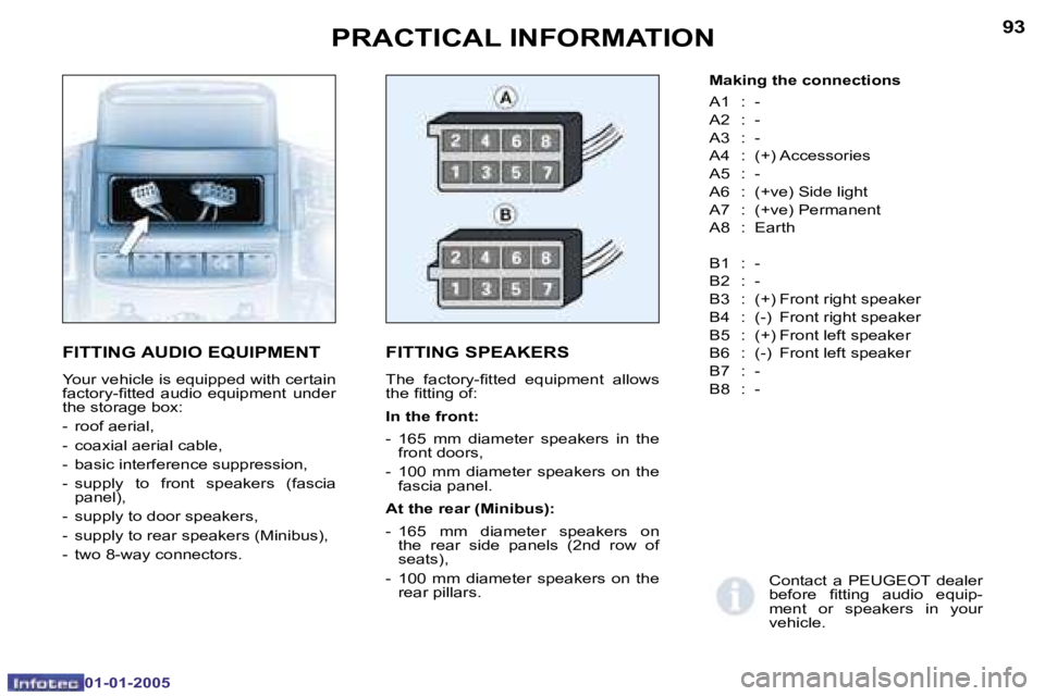 PEUGEOT BOXER DAG 2005  Owners Manual �9�2
�0�1�-�0�1�-�2�0�0�5
�9�3
�0�1�-�0�1�-�2�0�0�5
�F�I�T�T�I�N�G� �A�U�D�I�O� �E�Q�U�I�P�M�E�N�T
�Y�o�u�r� �v�e�h�i�c�l�e� �i�s� �e�q�u�i�p�p�e�d� �w�i�t�h� �c�e�r�t�a�i�n�  
�f�a�c�t�o�r�y�-�i�t�t�