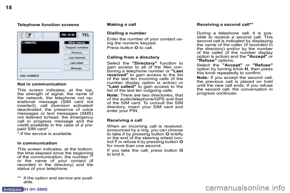 PEUGEOT BOXER DAG 2005  Owners Manual �1�8�1�9
�0�2�-�0�8�-�2�0�0�4
�T�e�l�e�p�h�o�n�e� �f�u�n�c�t�i�o�n� �s�c�r�e�e�n�s�M�a�k�i�n�g� �a� �c�a�l�l 
�D�i�a�l�l�i�n�g� �a� �n�u�m�b�e�r 
�E�n�t�e�r� �t�h�e� �n�u�m�b�e�r� �o�f� �y�o�u�r� �c�o