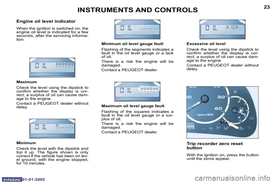 PEUGEOT BOXER DAG 2005  Owners Manual �2�2
�0�1�-�0�1�-�2�0�0�5
�2�3
�0�1�-�0�1�-�2�0�0�5
�E�n�g�i�n�e� �o�i�l� �l�e�v�e�l� �i�n�d�i�c�a�t�o�r
�W�h�e�n� �t�h�e� �i�g�n�i�t�i�o�n� �i�s� �s�w�i�t�c�h�e�d� �o�n�,� �t�h�e�  
�e�n�g�i�n�e� �o�
