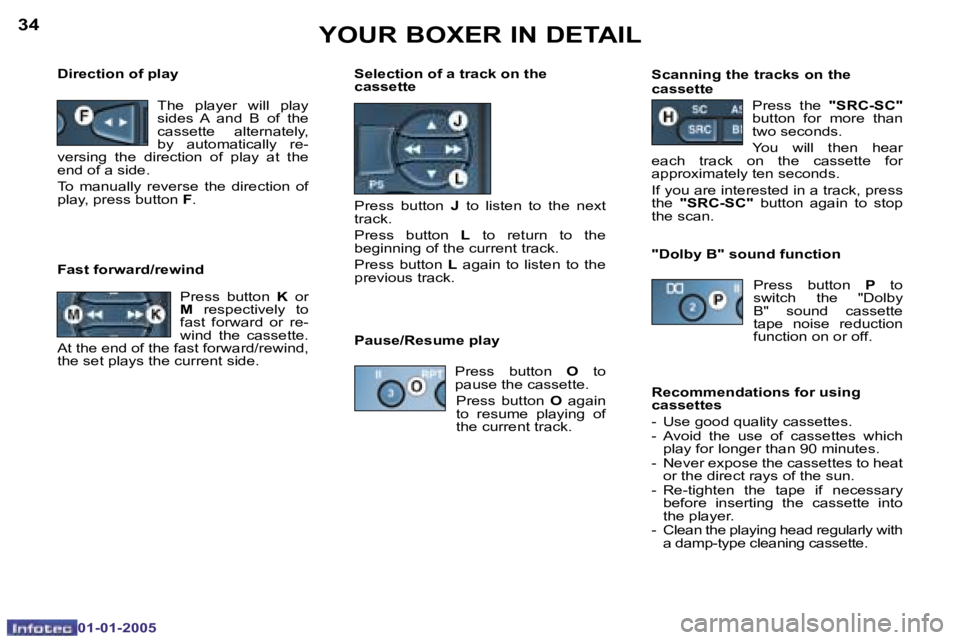 PEUGEOT BOXER DAG 2005  Owners Manual �3�4
�0�1�-�0�1�-�2�0�0�5
�3�5
�0�1�-�0�1�-�2�0�0�5
�S�c�a�n�n�i�n�g� �t�h�e� �t�r�a�c�k�s� �o�n� �t�h�e�  
�c�a�s�s�e�t�t�e
�P�r�e�s�s�  �t�h�e� �"�S�R�C�-�S�C�"� 
�b�u�t�t�o�n�  �f�o�r�  �m�