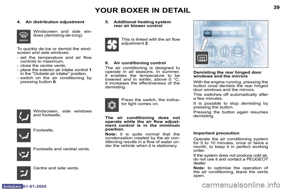 PEUGEOT BOXER DAG 2005  Owners Manual �3�8
�0�1�-�0�1�-�2�0�0�5
�3�9
�0�1�-�0�1�-�2�0�0�5
�W�i�n�d�s�c�r�e�e�n�  �a�n�d�  �s�i�d�e� �w�i�n�-
�d�o�w�s� �(�d�e�m�i�s�t�i�n�g�-�d�e�-�i�c�i�n�g�)�.
�W�i�n�d�s�c�r�e�e�n�,�  �s�i�d�e�  �w�i�n�d