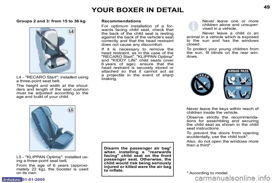 PEUGEOT BOXER DAG 2005  Owners Manual �4�8
�0�1�-�0�1�-�2�0�0�5
�4�9
�0�1�-�0�1�-�2�0�0�5
�N�e�v�e�r�  �l�e�a�v�e�  �o�n�e�  �o�r�  �m�o�r�e�  
�c�h�i�l�d�r�e�n�  �a�l�o�n�e�  �a�n�d�  �u�n�s�u�p�e�r�-
�v�i�s�e�d� �i�n� �a� �v�e�h�i�c�l�e
