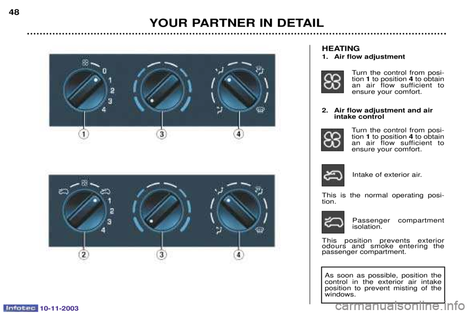 PEUGEOT PARTNER VU 2003  Owners Manual 10-11-2003
2. Air flow adjustment and airintake control
) 	  
 !
 1! 4
   	 
		

(&			
) 