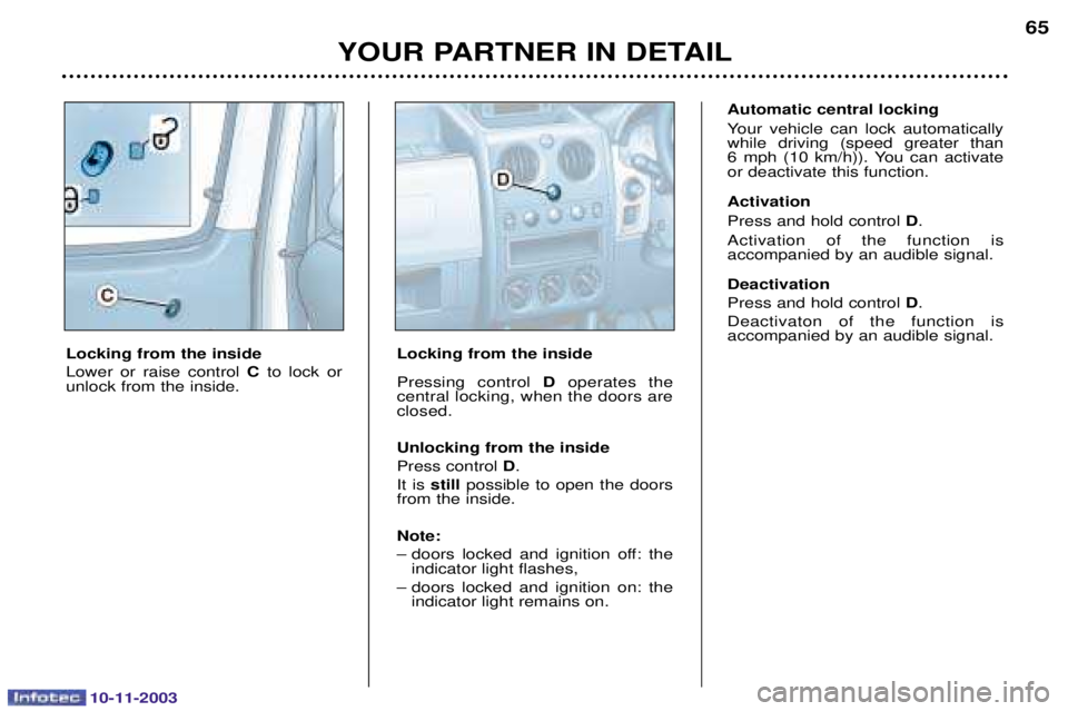 PEUGEOT PARTNER VU 2003  Owners Manual 10-11-2003
YOUR PARTNER IN DETAIL65
Locking from the inside 
	
 
 
	 

C
  



		 Locking from the inside 

	 

D	

	 
	
	
