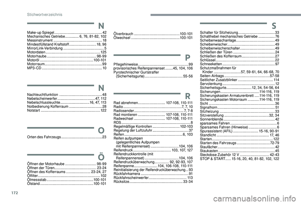 PEUGEOT 108 2018 Betriebsanleitungen (in German) 172
Make-up Spiegel ................................................. 42
Mechanisches Getriebe .............. 6
, 76, 81- 82, 102
Messinstrument
.................................................. 1 PEUGEOT 108 2018 Betriebsanleitungen (in German) 172
Make-up Spiegel ................................................. 42
Mechanisches Getriebe .............. 6
, 76, 81- 82, 102
Messinstrument
.................................................. 1