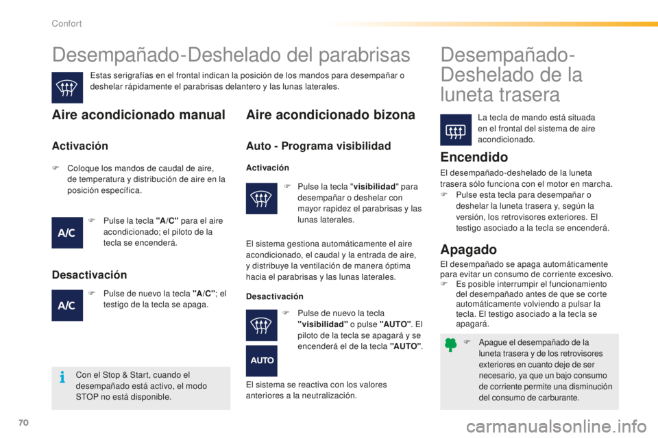 PEUGEOT 2008 2016 Manual del propietario (in Spanish) 70
2008_es_Chap03_confort_ed01-2016
F Apague el desempañado de la luneta trasera y de los retrovisores
exteriores en cuanto deje de ser
necesario, ya que un bajo consumo
de corriente permite una d PEUGEOT 2008 2016 Manual del propietario (in Spanish) 70
2008_es_Chap03_confort_ed01-2016
F Apague el desempañado de la luneta trasera y de los retrovisores
exteriores en cuanto deje de ser
necesario, ya que un bajo consumo
de corriente permite una d