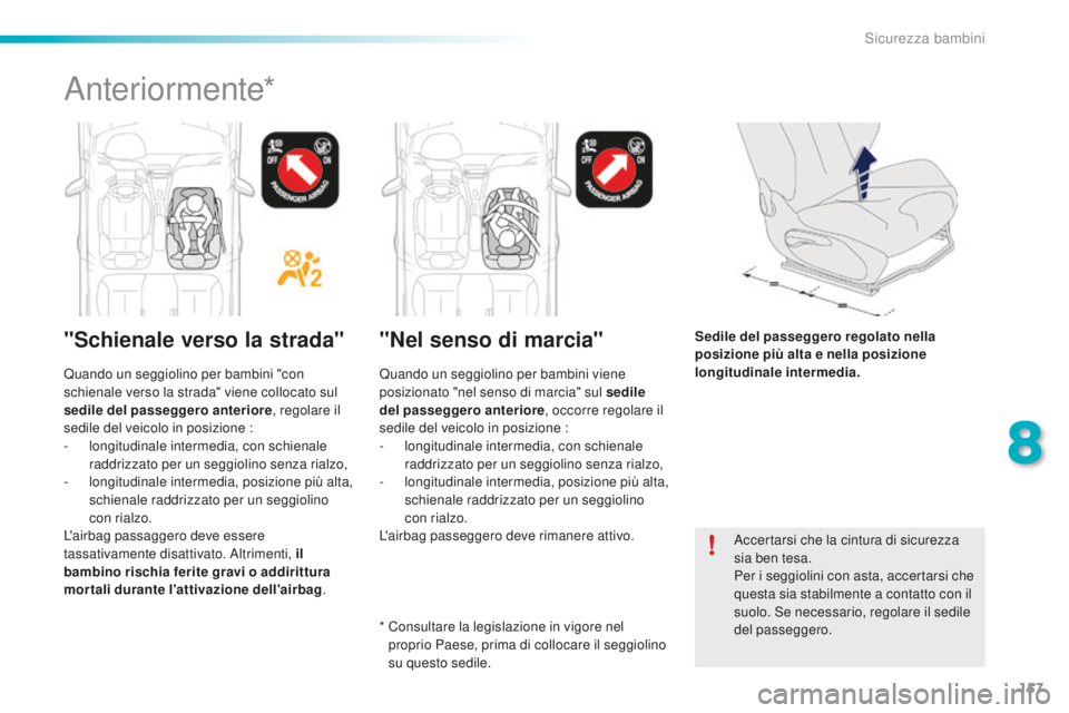 PEUGEOT 2008 2016 Manuale duso (in Italian) 157
2008_it_Chap08_securite-enfants_ed01-2016
Accertarsi che la cintura di sicurezza
sia ben tesa.
Per i seggiolini con asta, accertarsi che
questa sia stabilmente a contatto con il
suolo. Se neces PEUGEOT 2008 2016 Manuale duso (in Italian) 157
2008_it_Chap08_securite-enfants_ed01-2016
Accertarsi che la cintura di sicurezza
sia ben tesa.
Per i seggiolini con asta, accertarsi che
questa sia stabilmente a contatto con il
suolo. Se neces