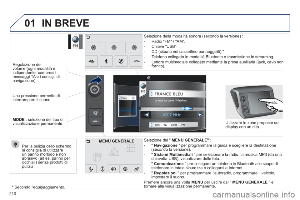 PEUGEOT 2008 2013 Manuale duso (in Italian) 01
210
Una pressione permette di
interrompere il suono.
MOD
E: selezione del tipo di
visualizzazione permanente.
Regolazione del
volume
(ogni modalità è
indipendente, compresi i
messa PEUGEOT 2008 2013 Manuale duso (in Italian) 01
210
Una pressione permette di
interrompere il suono.
MOD
E: selezione del tipo di
visualizzazione permanente.
Regolazione del
volume
(ogni modalità è
indipendente, compresi i
messa