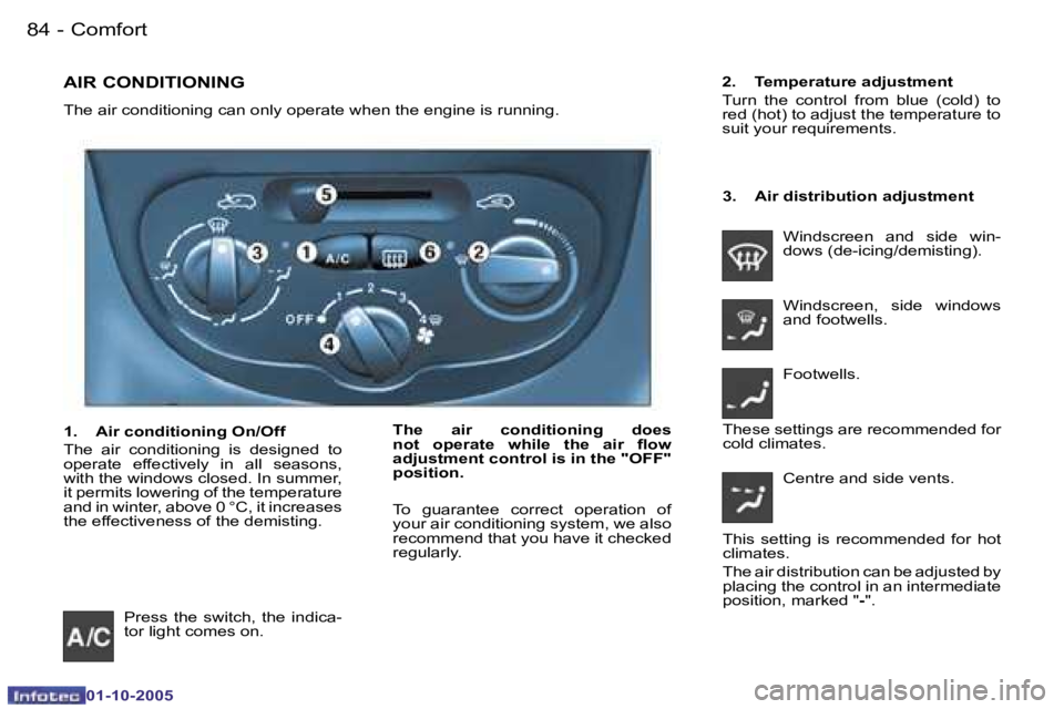 PEUGEOT 206 2005.5  Owners Manual �C�o�m�f�o�r�t�8�4 �-
�0�1�-�1�0�-�2�0�0�5
�8�5�C�o�m�f�o�r�t�-
�0�1�-�1�0�-�2�0�0�5
�A�I�R� �C�O�N�D�I�T�I�O�N�I�N�G
�T�h�e� �a�i�r� �c�o�n�d�i�t�i�o�n�i�n�g� �c�a�n� �o�n�l�y� �o�p�e�r�a�t�e� �w�h�e