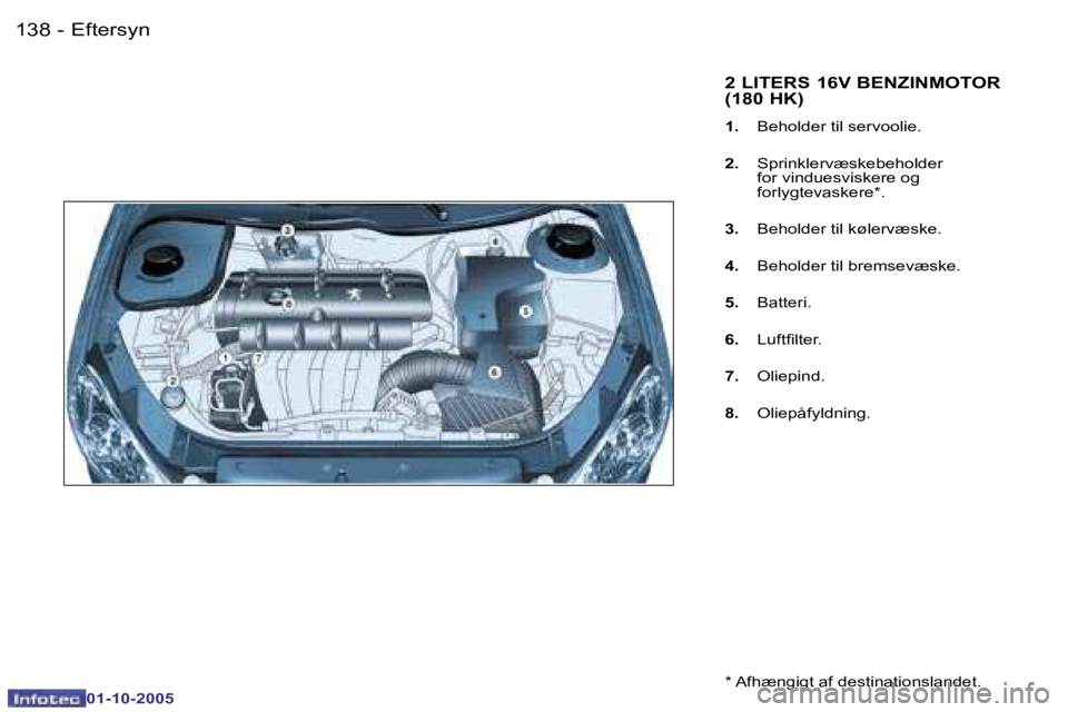 PEUGEOT 206 2005.5  Brugsanvisning (in Danish) �E�f�t�e�r�s�y�n�1�3�8 �-
�0�1�-�1�0�-�2�0�0�5
�1�3�9�E�f�t�e�r�s�y�n�-
�0�1�-�1�0�-�2�0�0�5
�2� �L�I�T�E�R�S� �1�6�V� �B�E�N�Z�I�N�M�O�T�O�R�  
�(�1�8�0� �H�K�)
�1�.� �  �B�e�h�o�l�d�e�r� �t�i�l� �s�