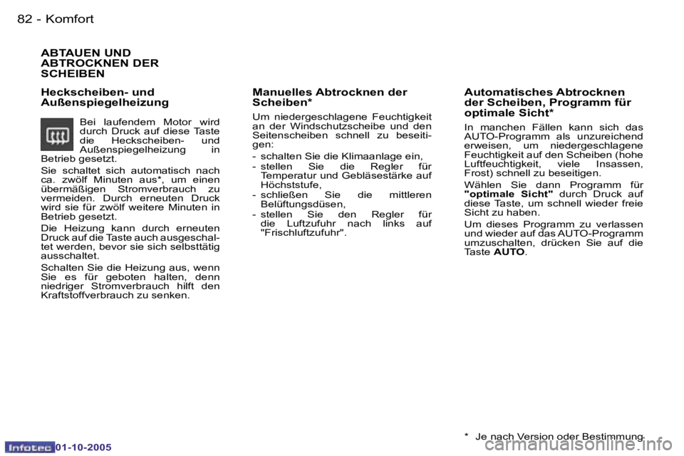 PEUGEOT 206 2005.5  Betriebsanleitungen (in German) �K�o�m�f�o�r�t
�8�2 �-
�0�1�-�1�0�-�2�0�0�5
�8�3
�K�o�m�f�o�r�t
�-
�0�1�-�1�0�-�2�0�0�5
�A�B�T�A�U�E�N� �U�N�D�  
�A�B�T�R�O�C�K�N�E�N� �D�E�R� 
�S�C�H�E�I�B�E�N
�H�e�c�k�s�c�h�e�i�b�e�n�-� �u�n�d�  
