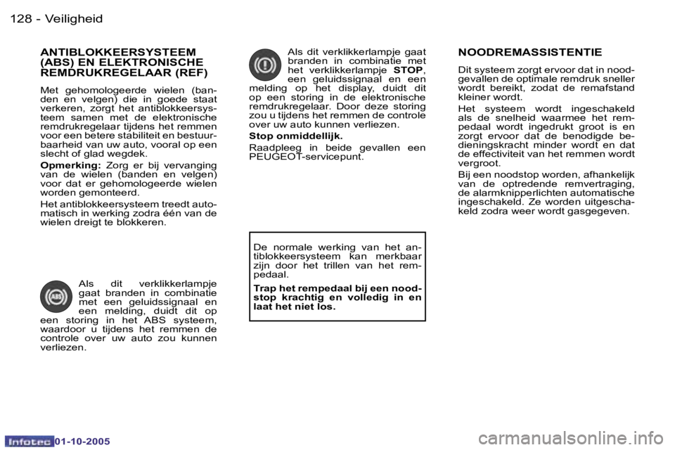 PEUGEOT 206 2005.5  Instructieboekje (in Dutch) �V�e�i�l�i�g�h�e�i�d�1�2�8 �-
�0�1�-�1�0�-�2�0�0�5
�1�2�9�V�e�i�l�i�g�h�e�i�d�-
�0�1�-�1�0�-�2�0�0�5
�A�N�T�I�B�L�O�K�K�E�E�R�S�Y�S�T�E�E�M�  
�(�A�B�S�)� �E�N� �E�L�E�K�T�R�O�N�I�S�C�H�E� 
�R�E�M�D�R