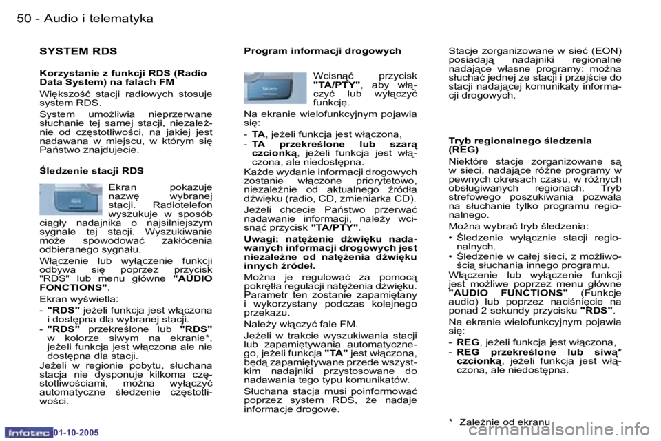 PEUGEOT 206 2005.5  Instrukcja obsługi (in Polish) �5�0 �-�A�u�d�i�o� �i� �t�e�l�e�m�a�t�y�k�a
�0�1�-�1�0�-�2�0�0�5
�5�1
�-�A�u�d�i�o� �i� �t�e�l�e�m�a�t�y�k�a
�0�1�-�1�0�-�2�0�0�5
�S�Y�S�T�E�M� �R�D�S
�K�o�r�z�y�s�t�a�n�i�e� �z� �f�u�n�k�c�j�i� �R�D�