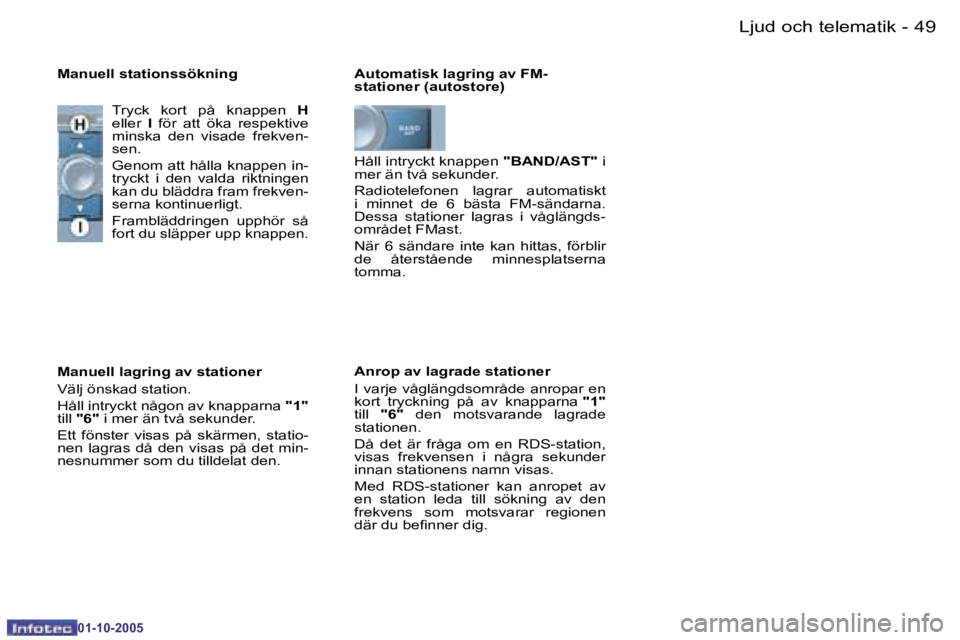 PEUGEOT 206 2005.5  Bruksanvisningar (in Swedish) �4�8 �-�L�j�u�d� �o�c�h� �t�e�l�e�m�a�t�i�k
�0�1�-�1�0�-�2�0�0�5
�4�9
�-�L�j�u�d� �o�c�h� �t�e�l�e�m�a�t�i�k
�0�1�-�1�0�-�2�0�0�5
�A�u�t�o�m�a�t�i�s�k� �l�a�g�r�i�n�g� �a�v� �F�M�- 
�s�t�a�t�i�o�n�e�r