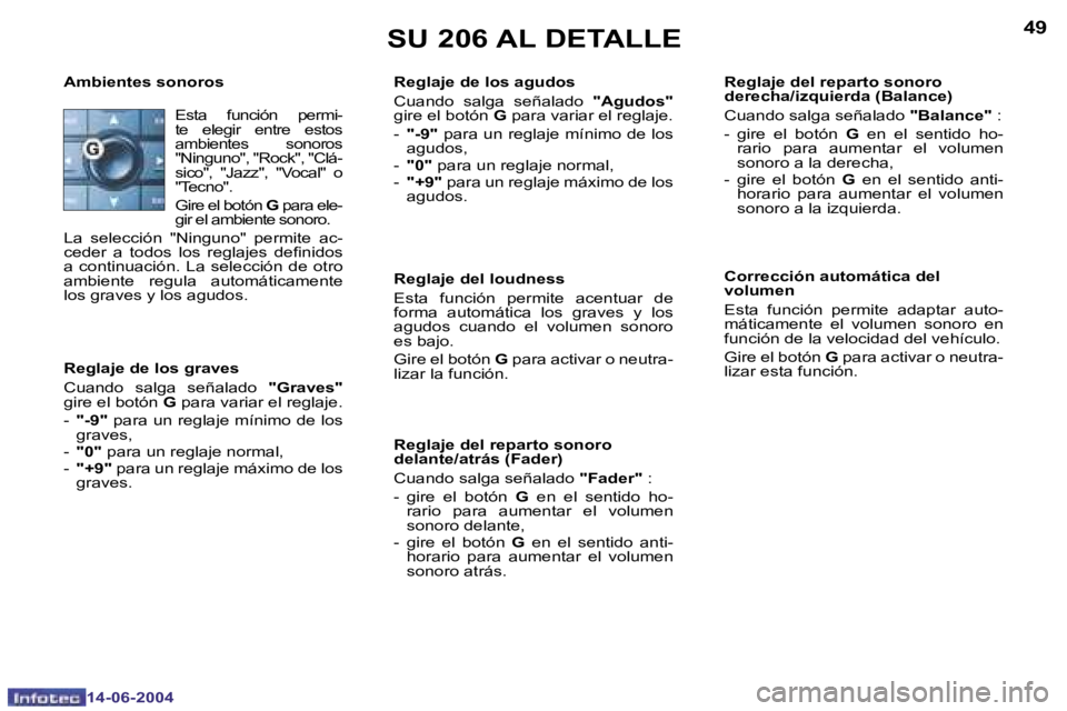 PEUGEOT 206 2004  Manual del propietario (in Spanish) �4�8
�1�4�-�0�6�-�2�0�0�4
�4�9
�1�4�-�0�6�-�2�0�0�4
�S�U� �2�0�6� �A�L� �D�E�T�A�L�L�E
�R�e�g�l�a�j�e� �d�e� �l�o�s� �a�g�u�d�o�s 
�C�u�a�n�d�o�  �s�a�l�g�a�  �s�e�ñ�a�l�a�d�o� �"�A�g�u�d�o�s�