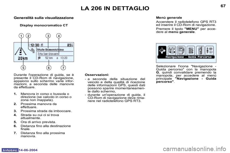 PEUGEOT 206 2004  Manuale duso (in Italian) �6�6
�1�4�-�0�6�-�2�0�0�4
�6�7
�1�4�-�0�6�-�2�0�0�4
�G�e�n�e�r�a�l�i�t�à� �s�u�l�l�a� �v�i�s�u�a�l�i�z�z�a�z�i�o�n�e
�D�i�s�p�l�a�y� �m�o�n�o�c�r�o�m�a�t�i�c�o� �C�T�M�e�n�ù� �g�e�n�e�r�a�l�e 
�A�c�