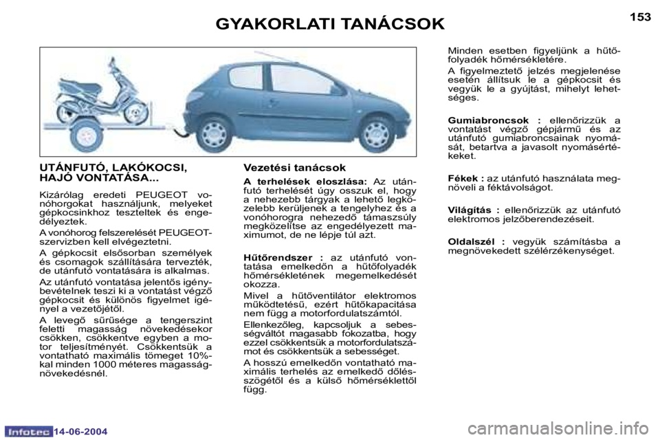 PEUGEOT 206 2004  Kezelési útmutató (in Hungarian) �1�5�2
�1�4�-�0�6�-�2�0�0�4
�1�5�3
�1�4�-�0�6�-�2�0�0�4
�G�Y�A�K�O�R�L�A�T�I� �T�A�N�Á�C�S�O�K
�U�T�Á�N�F�U�T�Ó�,� �L�A�K�Ó�K�O�C�S�I�,�  
�H�A�J�Ó� �V�O�N�T�A�T�Á�S�A�.�.�.
�K�i�z�á�r�ó�l�a�g
