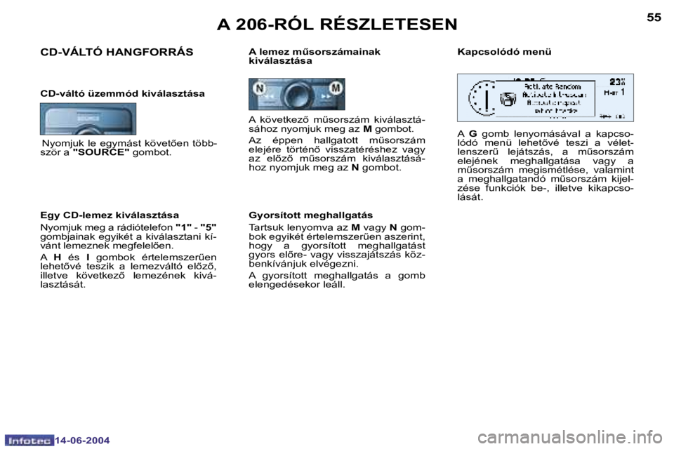 PEUGEOT 206 2004  Kezelési útmutató (in Hungarian) �5�4
�1�4�-�0�6�-�2�0�0�4
�5�5
�1�4�-�0�6�-�2�0�0�4
�A� �2�0�6�-�R�Ó�L� �R�É�S�Z�L�E�T�E�S�E�N
�A�  �k�ö�v�e�t�k�e�z5�  �mC�s�o�r�s�z�á�m�  �k�i�v�á�l�a�s�z�t�á�- 
�s�á�h�o�z� �n�y�o�m�j�u�k�