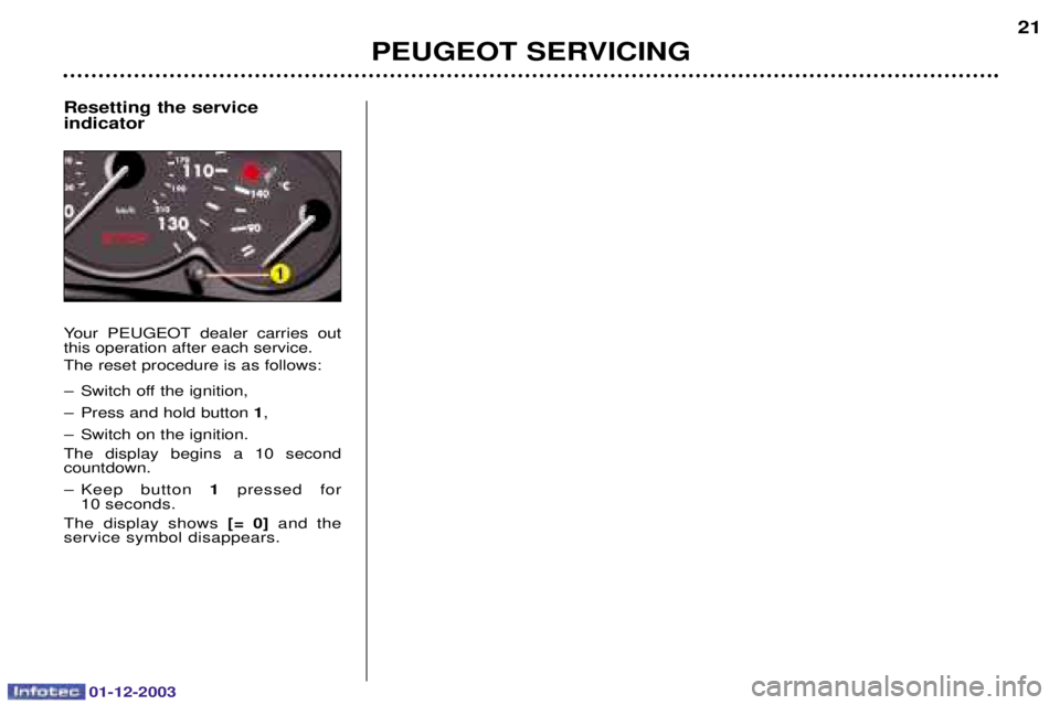 PEUGEOT 206 2003.5  Owners Manual 01-12-2003
Resetting the service indicator 
7
 6!:!B&   
 

%
 
&%


9> )

? 
> 6
	
