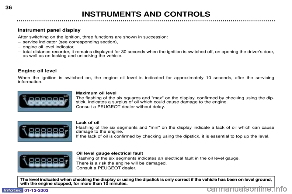 PEUGEOT 206 2003.5  Owners Manual 01-12-2003
Instrument panel display 
%
%
- 
 $
 		$	
 	