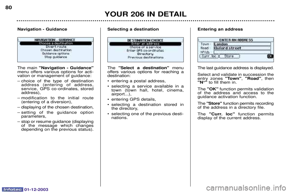 PEUGEOT 206 2003.5  Owners Manual 01-12-2003
YOUR 206 IN DETAIL
80
 	
 "Navigation - Guidance"

  	 

  	
) 
	

	
	
	
- 
4   
 
  

	

 	 *
