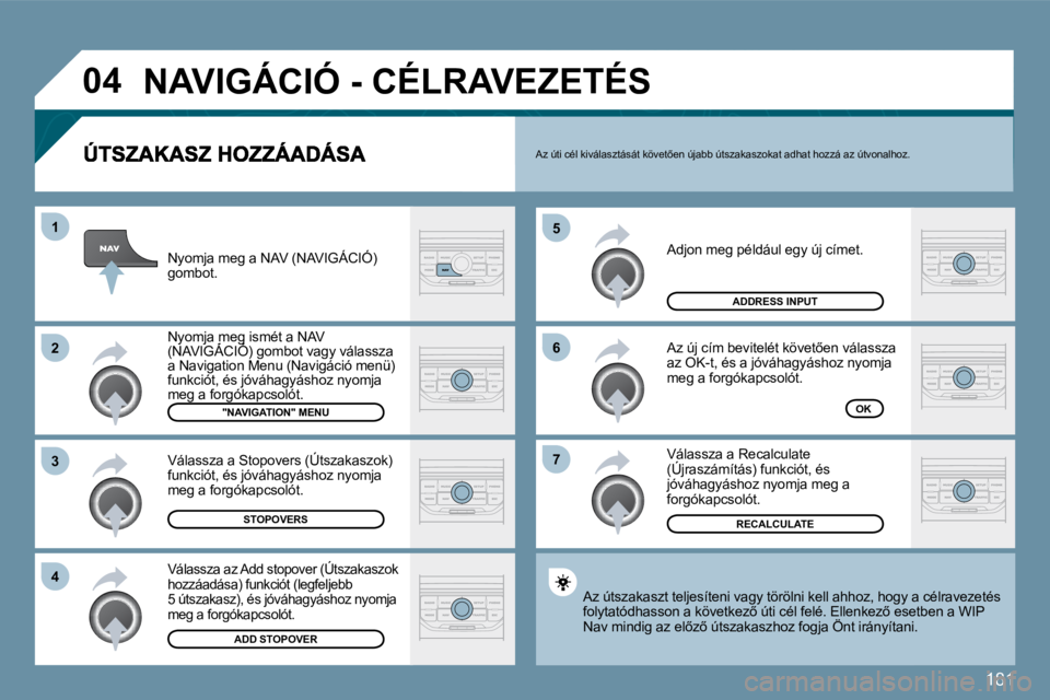 PEUGEOT 207 2010  Kezelési útmutató (in Hungarian) 181
�0�4
�7
�6
�5
�4
�3
�2
�1
� �A�d�j�o�n� �m�e�g� �p�é�l�d�á�u�l� �e�g�y� �ú�j� �c�í�m�e�t�.� 
� �A�z� �ú�j� �c�í�m� �b�e�v�i�t�e�l�é�t� �k�ö�v�e�t5�e�n� �v�á�l�a�s�s�z�a� �a�z� �O�K�-�t�,
